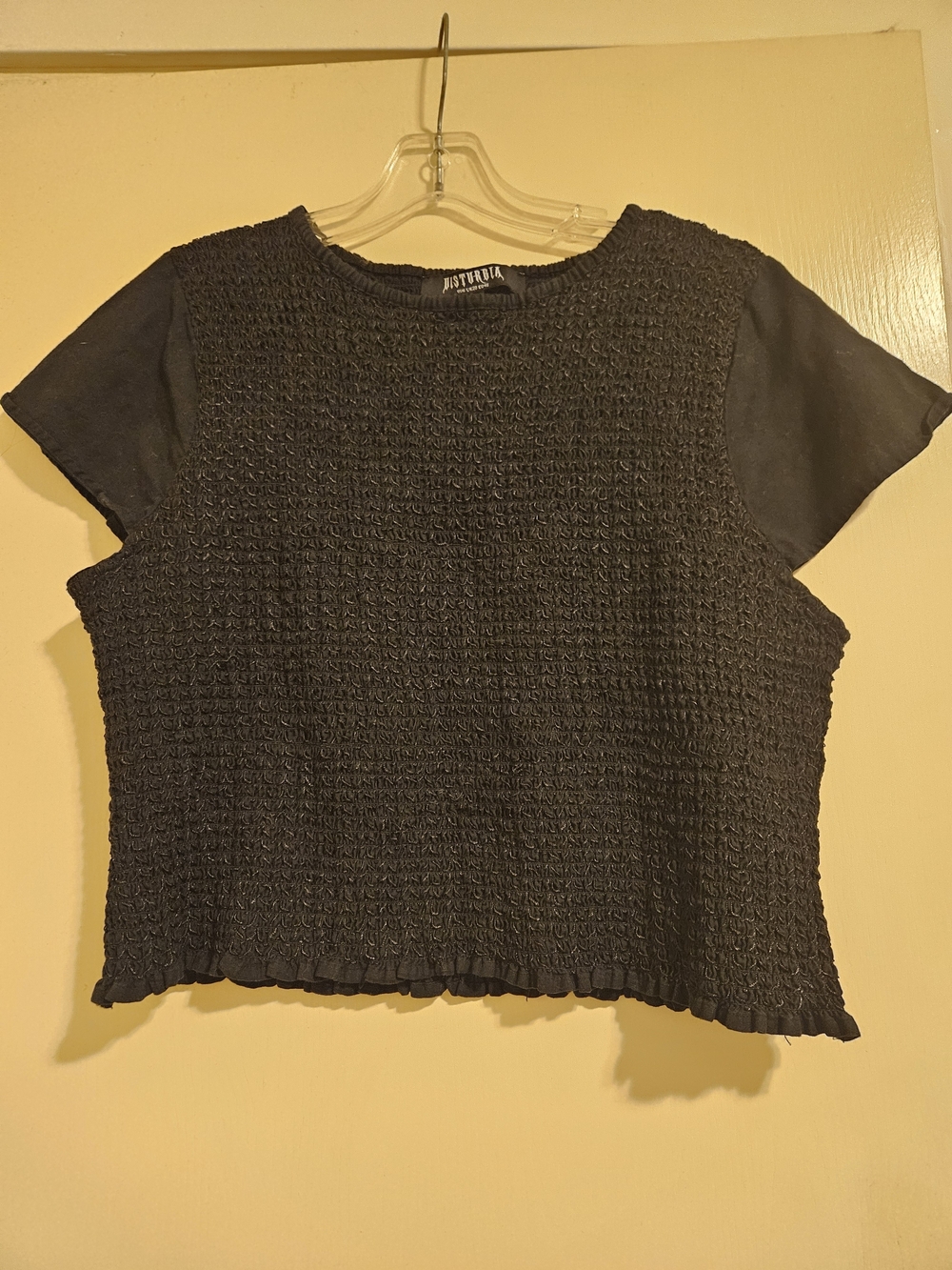 Disturbia Black Smocked Short Sleeve Crop Top